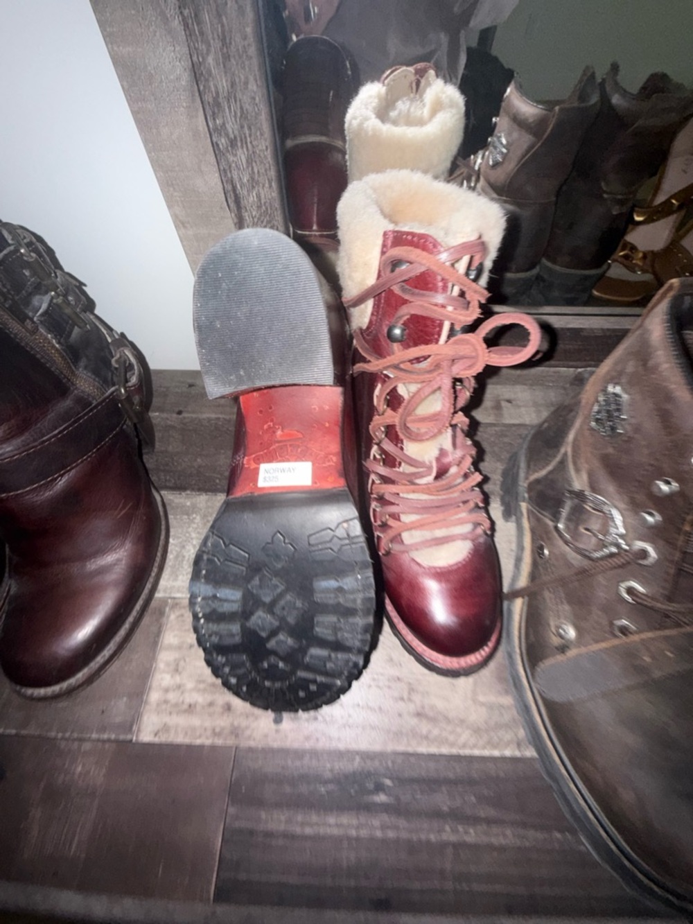 Freebird by Steven Burgundy Lace-Up Shearling Combat Boots